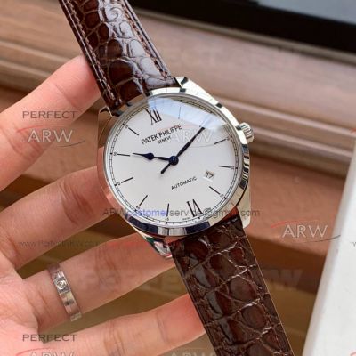 Perfect Replica Patek Philippe Calatrava White Dial Smooth Bezel Leather Strap 41mm Watch